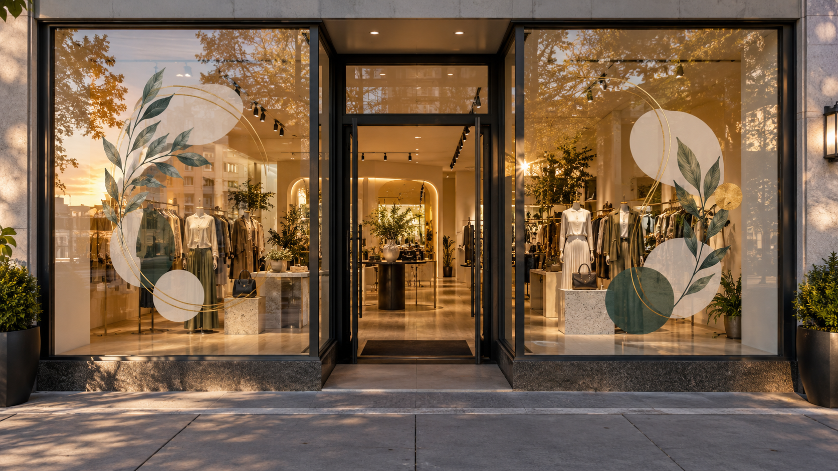 Botanical mural on a boutique storefront