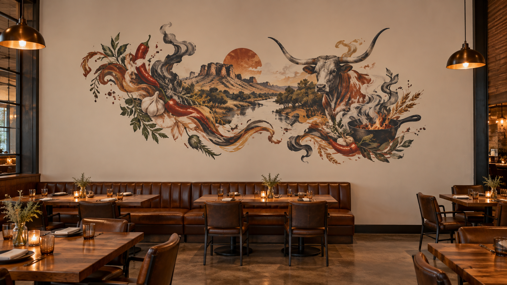 Texas-inspired mural in a restaurant